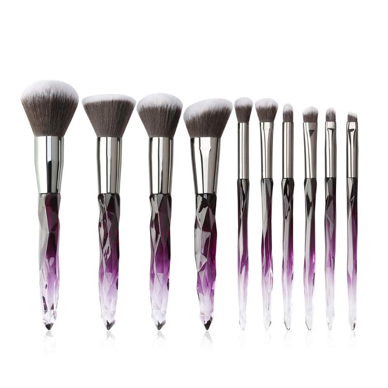 Makeup Brushes Crystal Handle Set Professional make up brushes Tenmon 10 PCS Crystal Transparent Handle Kabuki Face Powder Foundation Brush Concealer Eye Shadow Eyeliner Eyebrow Brush purple