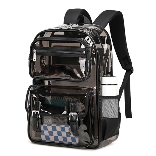 ASKSKY Large Clear Backpack Transparent Heavy Duty School Clear Bookbag See Through Bag Boys and Girls for College Work Travel Security Semi Black - Image 1