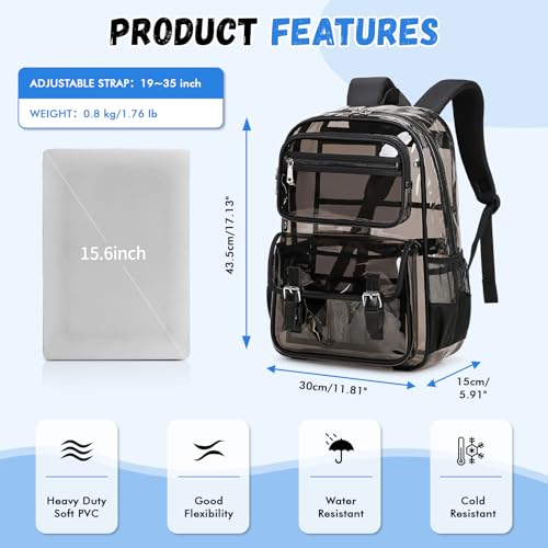 ASKSKY Large Clear Backpack Transparent Heavy Duty School Clear Bookbag See Through Bag Boys and Girls for College Work Travel Security Semi Black - Image 3