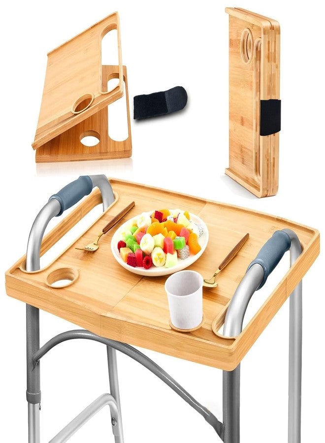 Elfzone Walker Tray for Folding Walker - 21x15" Walker Tray with a Strap for Folding Walker,with Cup Holder Mobility Table Tray for Folding Walkers Foldable, Portable Multipurpose Bamboo Tray - Image 1