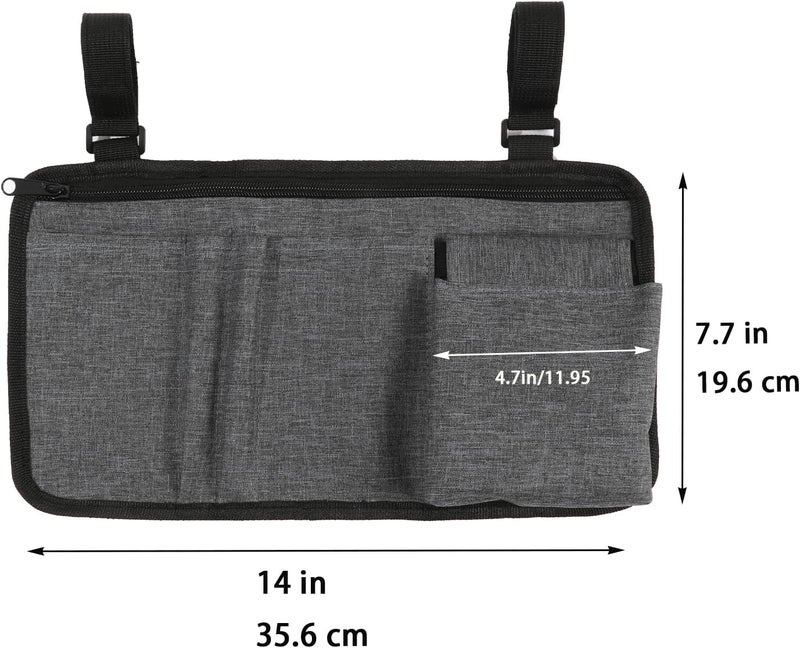 Dongawin Wheelchair Side Bag with Cup Holder – Armrest Pouch for Walkers, Rollators, and Scooters – Electric Scooter Accessories for Seniors and Adults (Grey) - Image 2