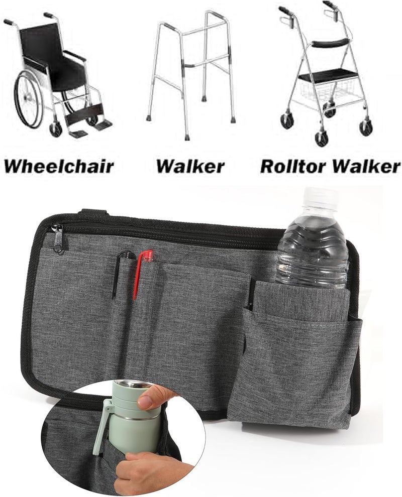 Dongawin Wheelchair Side Bag with Cup Holder – Armrest Pouch for Walkers, Rollators, and Scooters – Electric Scooter Accessories for Seniors and Adults (Grey) - Image 5