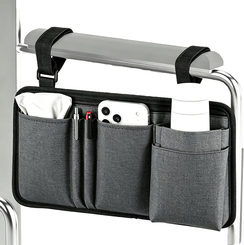Dongawin Wheelchair Side Bag with Cup Holder – Armrest Pouch for Walkers, Rollators, and Scooters – Electric Scooter Accessories for Seniors and Adults (Grey) - Image 1