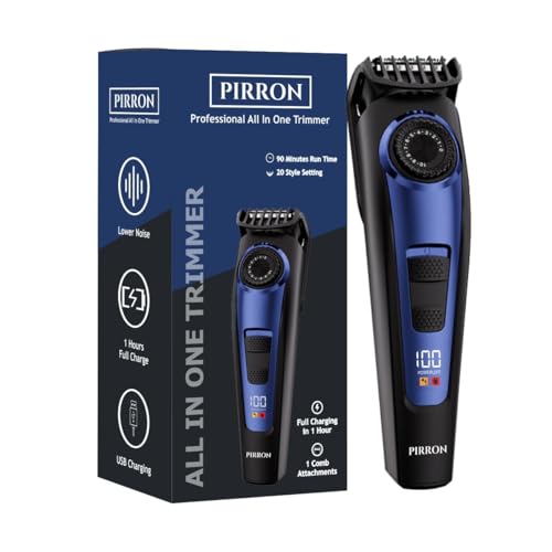 Pirron Electric Beard Trimmer for Men Professional Adjustable Length and Hair Clipper, Men's Beard Mustache Trimming and Body Hair Trimmer,Cordless LED Digital Display ,140 min Running Time Rechargeable Type C (Blue) - Image 1