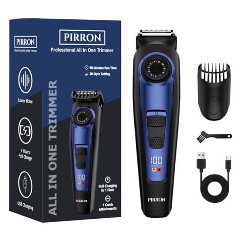 Pirron Electric Beard Trimmer for Men Professional Adjustable Length and Hair Clipper, Men's Beard Mustache Trimming and Body Hair Trimmer,Cordless LED Digital Display ,140 min Running Time Rechargeable Type C (Blue) - Image 2
