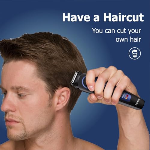 Pirron Electric Beard Trimmer for Men Professional Adjustable Length and Hair Clipper, Men's Beard Mustache Trimming and Body Hair Trimmer,Cordless LED Digital Display ,140 min Running Time Rechargeable Type C (Blue) - Image 5