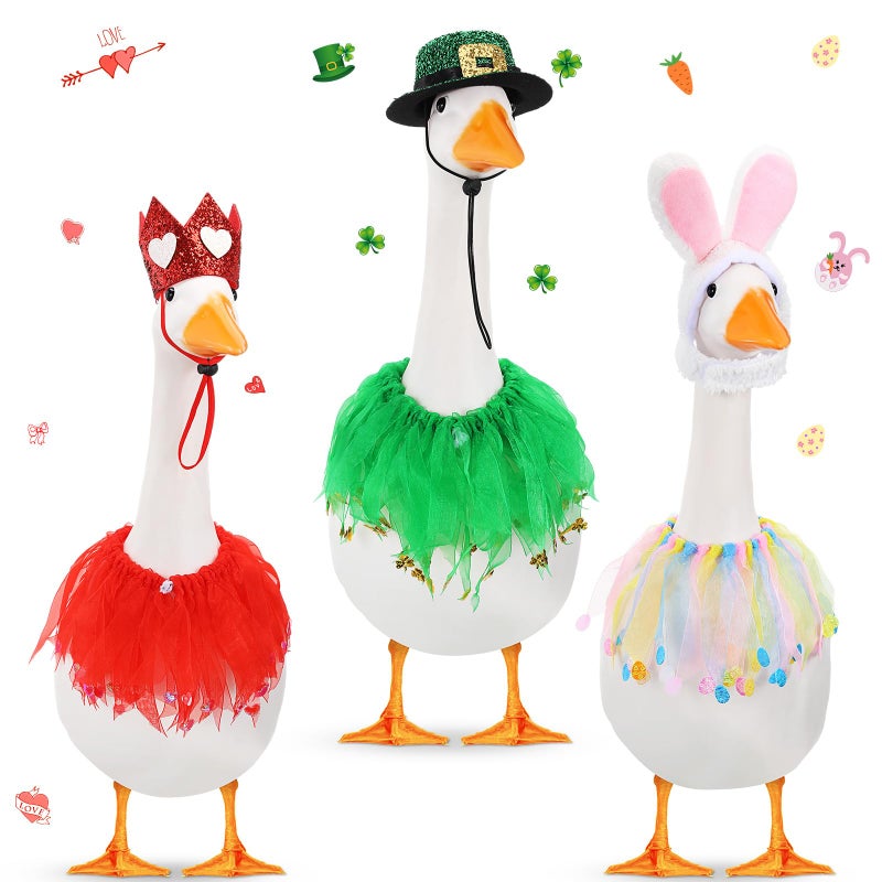 Shyyween 3 Set Valentine's Day Goose Outfit St. Patrick's Easter Bunny Lawn Porch Duck Costume 23" /17'' Holiday Patio Yard(Collar) - Image 1