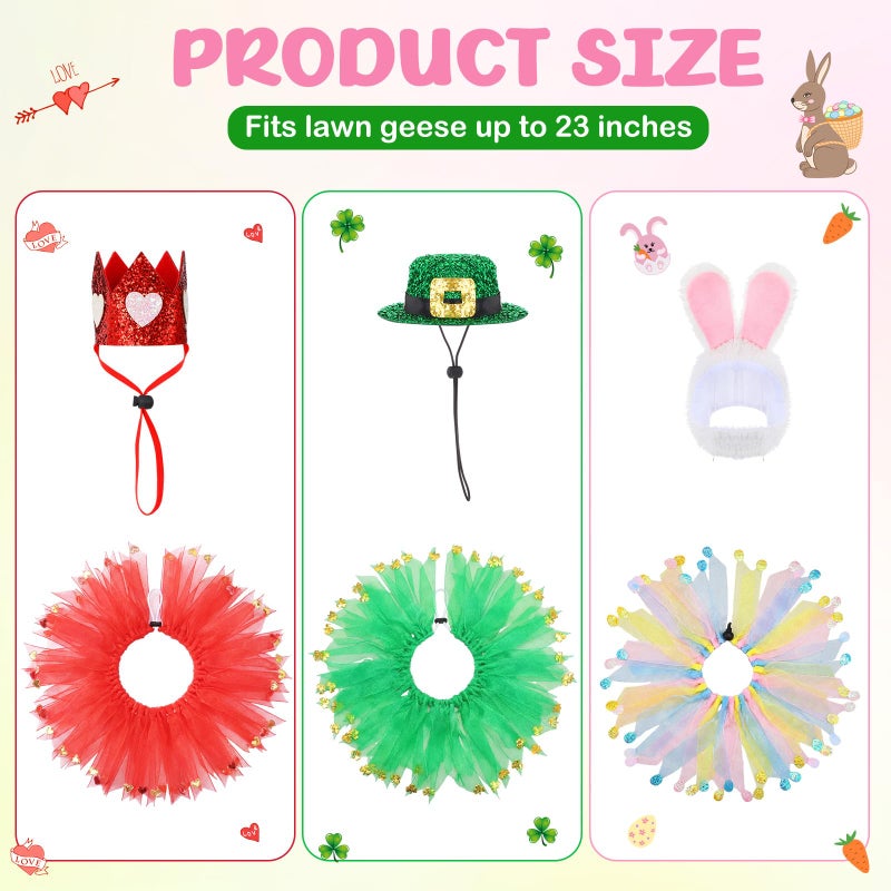 Shyyween 3 Set Valentine's Day Goose Outfit St. Patrick's Easter Bunny Lawn Porch Duck Costume 23" /17'' Holiday Patio Yard(Collar) - Image 2
