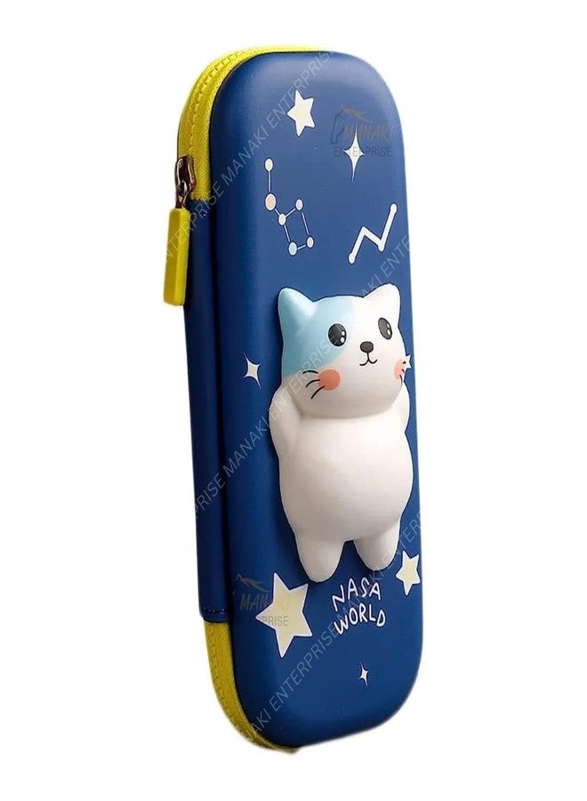 Funspark Cat Blue Small Cartoon Theme 3D EVA Pencil Case - Multipurpose Zipper Pouch for Kids, Pen Bag for School, Girls, Stationery Storage Box - Image 1