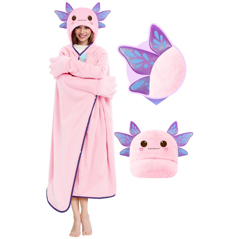 Mewaii Softness Wearable Axolotl Blanket Hoodie â€“ Expertly Designed for American Body,Full Coverage with Easy Movement,Oversized Warm and Cozy Flannel Blanket, Axolotl Gift for Women - Image 1