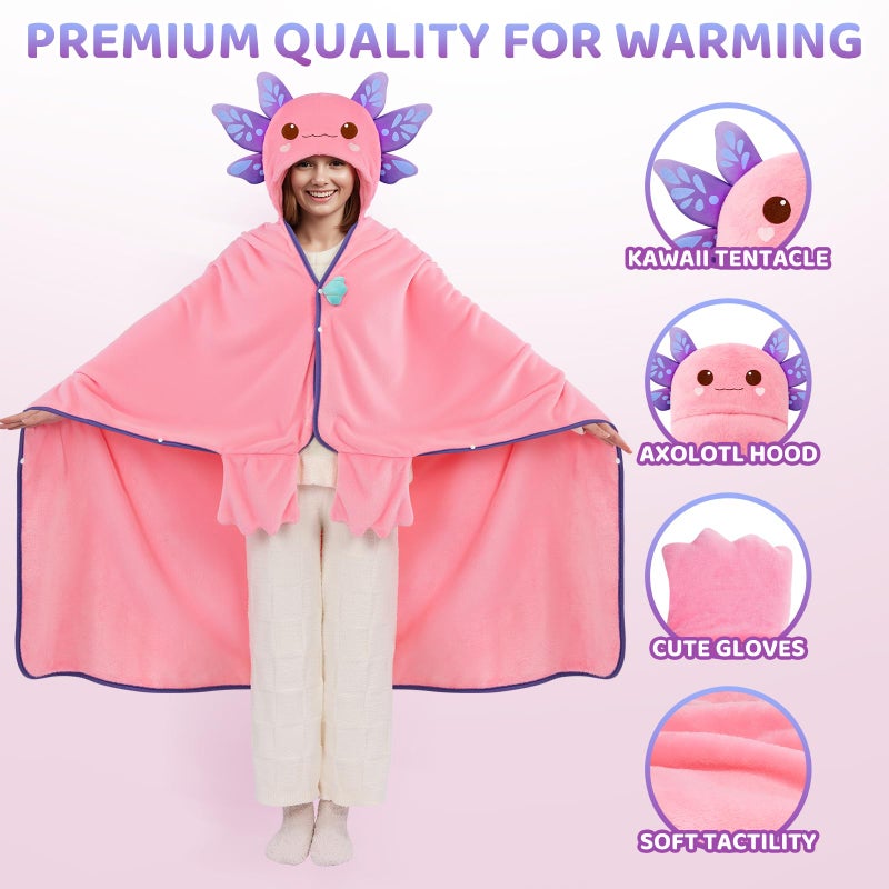Mewaii Softness Wearable Axolotl Blanket Hoodie â€“ Expertly Designed for American Body,Full Coverage with Easy Movement,Oversized Warm and Cozy Flannel Blanket, Axolotl Gift for Women - Image 4