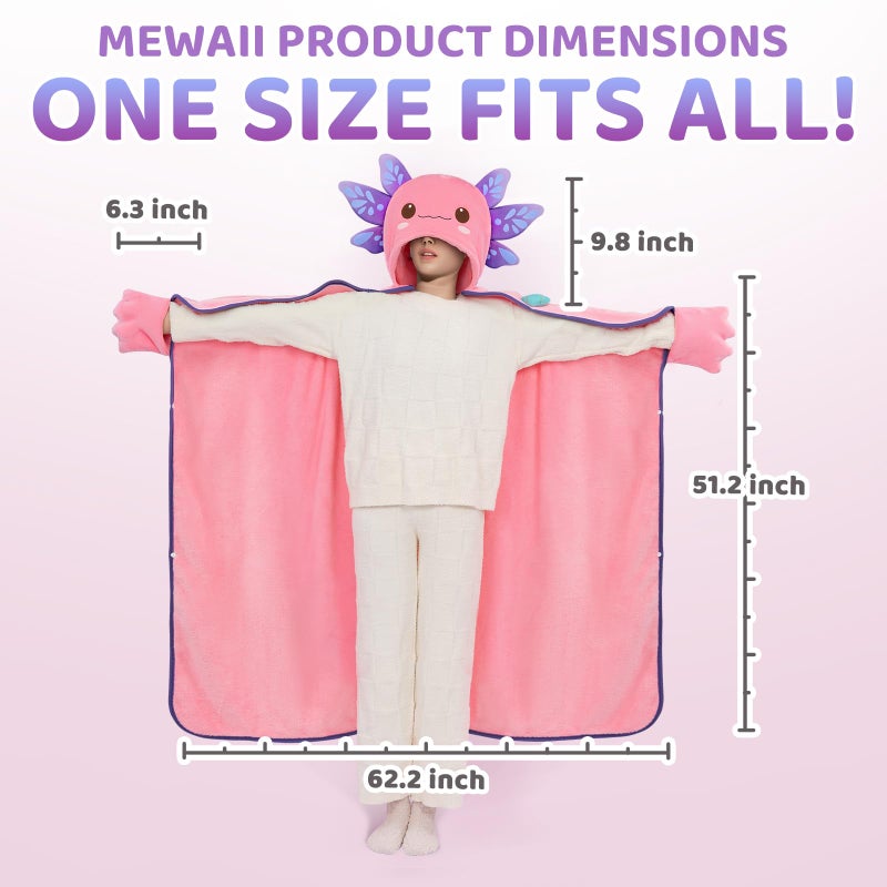 Mewaii Softness Wearable Axolotl Blanket Hoodie â€“ Expertly Designed for American Body,Full Coverage with Easy Movement,Oversized Warm and Cozy Flannel Blanket, Axolotl Gift for Women - Image 3