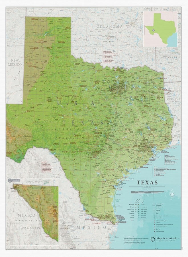 Maps International Texas Wall Map - 17" x 22" - Front Sheet Lamination - Detailed Cartography - Maps International - Image 1
