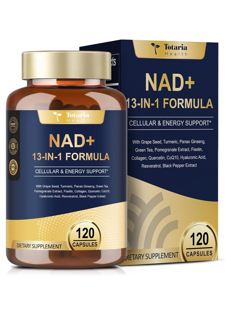 توتاريا مكمل غذائي مضاد للشيخوخة NAD+ - نيكوتيناميد ريبوسيد، ريسفيراترول وبيتين، يعزز الطاقة الخلوية والمناعة والتركيز، 120 كبسولة للنساء والرجال - Image 1