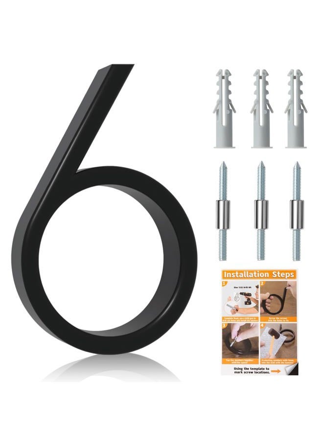 Briout 5" Floating House Number for Outside, Metal Modern Address Numbers for House, Zinc Alloy Anti-Rust Home Address Numbers for Door Mailbox, High Gloss Black (6) - Image 1