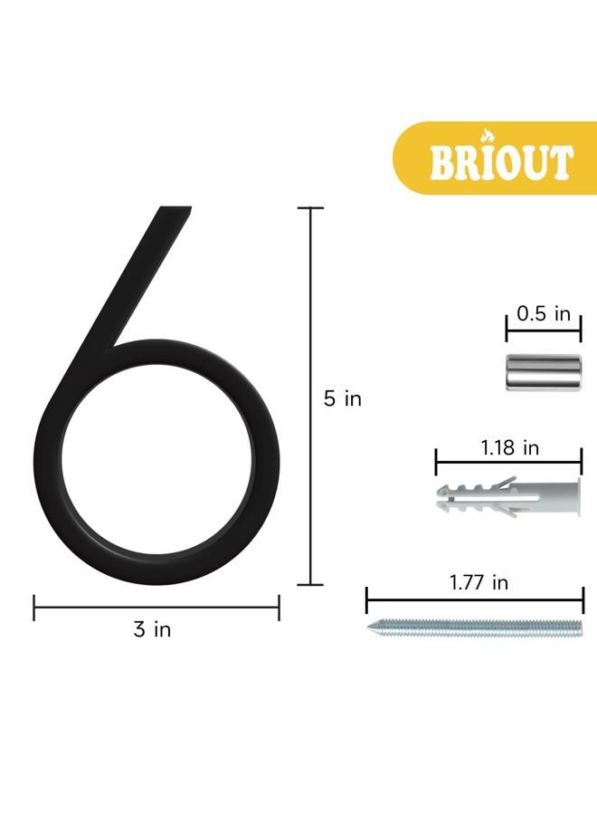 Briout 5" Floating House Number for Outside, Metal Modern Address Numbers for House, Zinc Alloy Anti-Rust Home Address Numbers for Door Mailbox, High Gloss Black (6) - Image 2