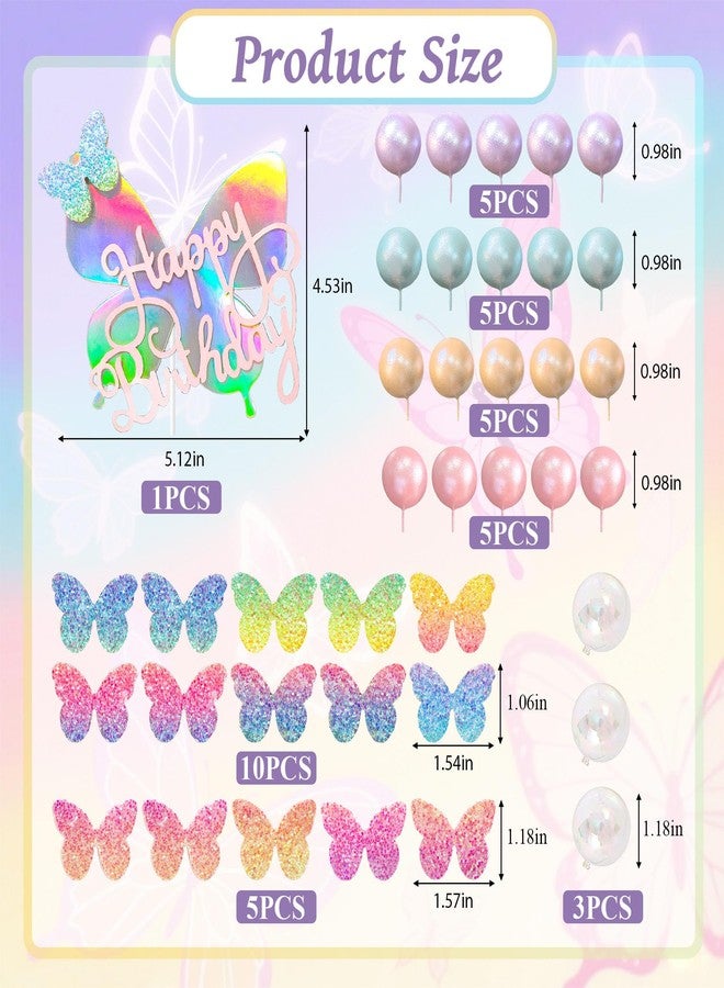 Knana 39Pcs Gradient Sequins Butterfly Cake Toppers Pink Butterfly Cake Decorations for Wedding Baby Shower Birthday Party Supplies - Image 2