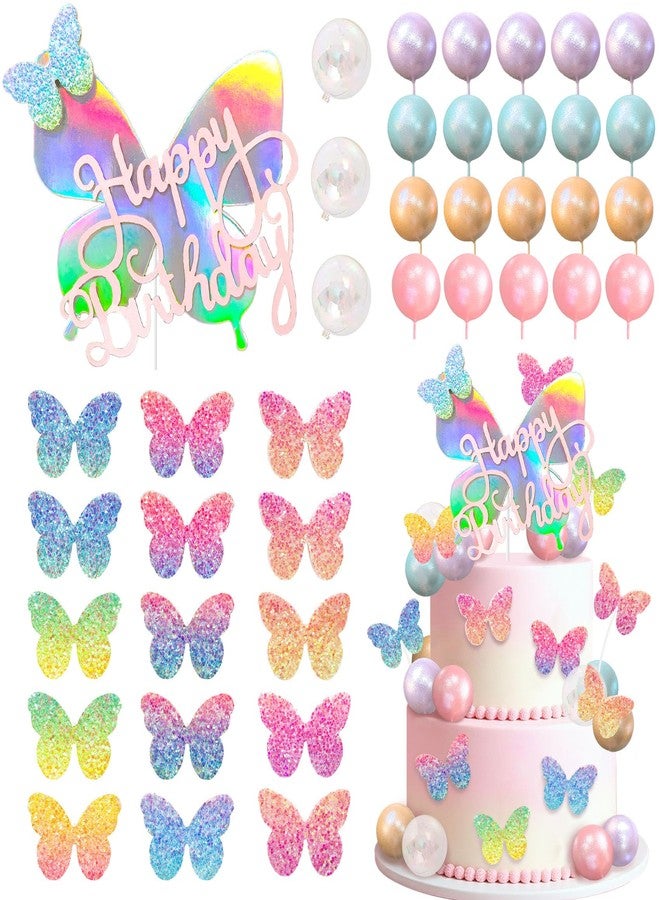 Knana 39Pcs Gradient Sequins Butterfly Cake Toppers Pink Butterfly Cake Decorations for Wedding Baby Shower Birthday Party Supplies - Image 1