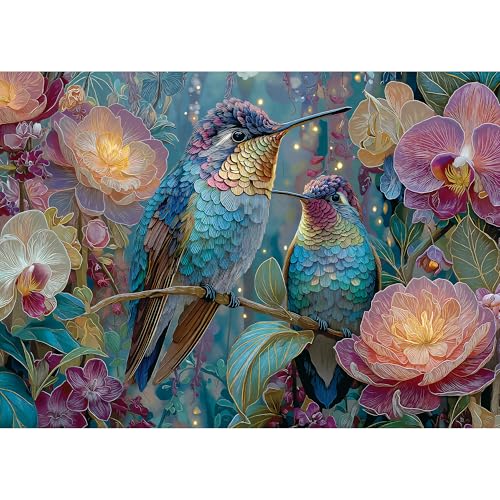 lamplig Puzzles for Adults 1000 Pieces Hummingbird Flower Bird Nature Animal 1000 Piece Puzzle for Adults Seniors Jigsaw Puzzles 1000 Pieces with Letters on Back for Family Fun Gift 11 Poster - Image 1