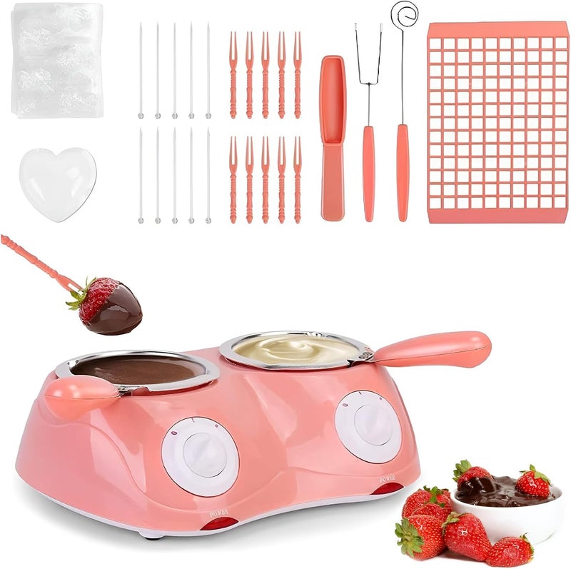 Yuehuam Yuehuam Melting Chocolate Pot Electric Chocolate Fondue Candy Maker with Double Melting Pot 2 Adjustable Temperature Mini Fondue Melting Pot Set for Milk Chocolate Cheese Butter Candy  - Image 1