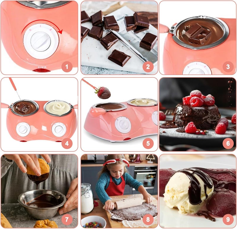Yuehuam Yuehuam Melting Chocolate Pot Electric Chocolate Fondue Candy Maker with Double Melting Pot 2 Adjustable Temperature Mini Fondue Melting Pot Set for Milk Chocolate Cheese Butter Candy  - Image 3