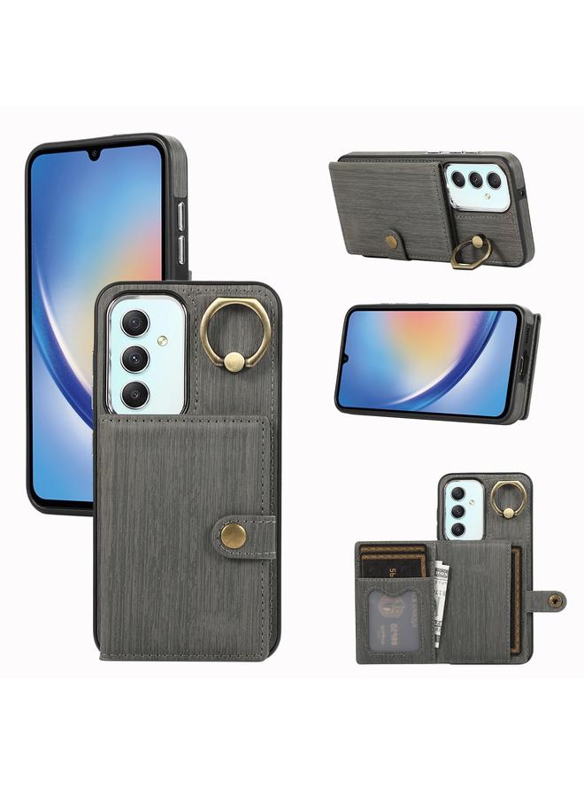 erorex Case For Samsung Galaxy A34 5G Brushed Texture Wallet Ring Holder Phone Case - Image 1