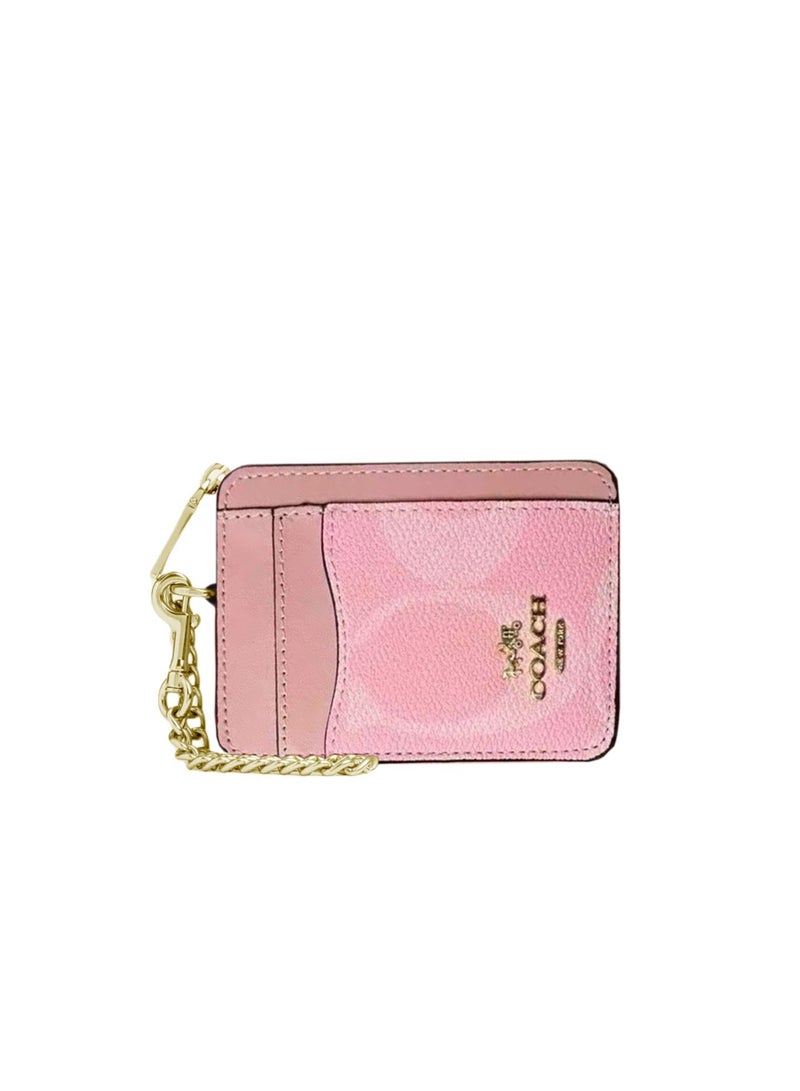 coachoutlet Zip Card Case In Signature Canvas - Pink - Image 1