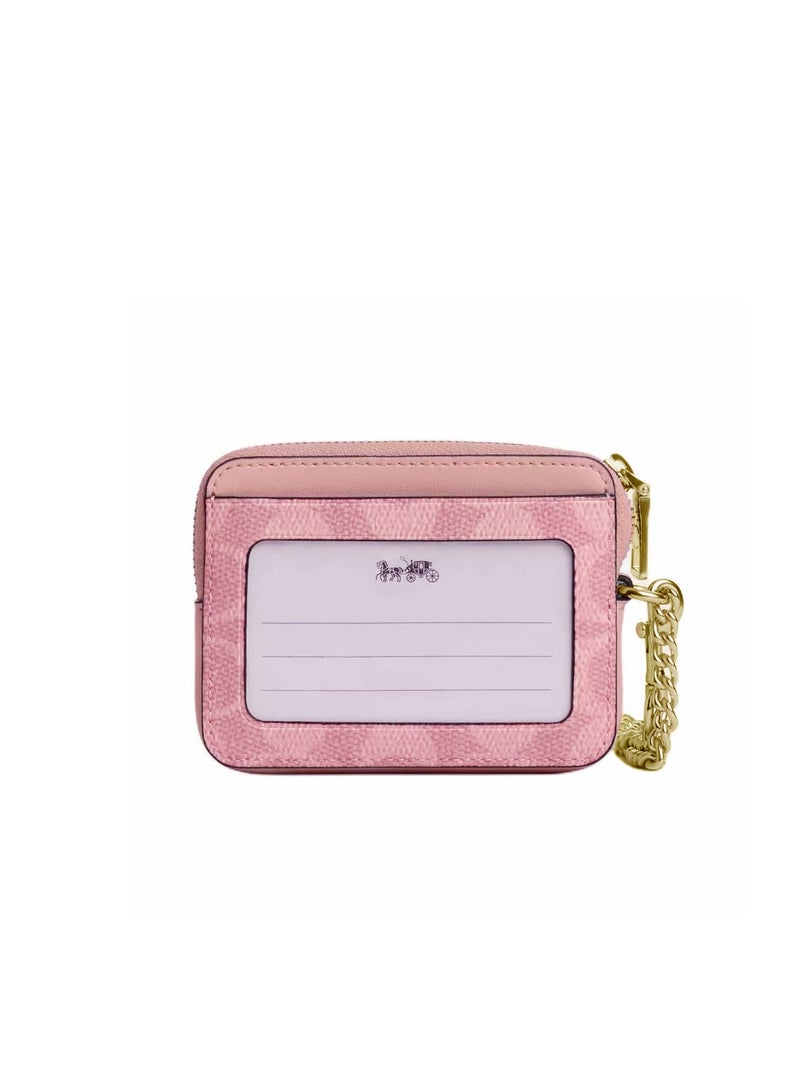 coachoutlet Zip Card Case In Signature Canvas - Pink - Image 2