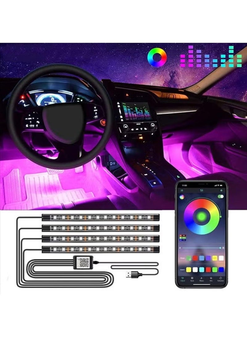 أضوء LED للسيارة — أضوء شريطية للسيارة وأكسسوارات السيارة، فوق العادة السطوع ومُزامنة الموسيقى، تحكم عبر تطبيق ذكي بألوان متعددة، مُنشطة بالصوت تحت لوحة القيادة منفذ USB — مناسبة للسيارة، الشاحنة، السيارة الشاسعة (SUV)، الجيب - Image 1