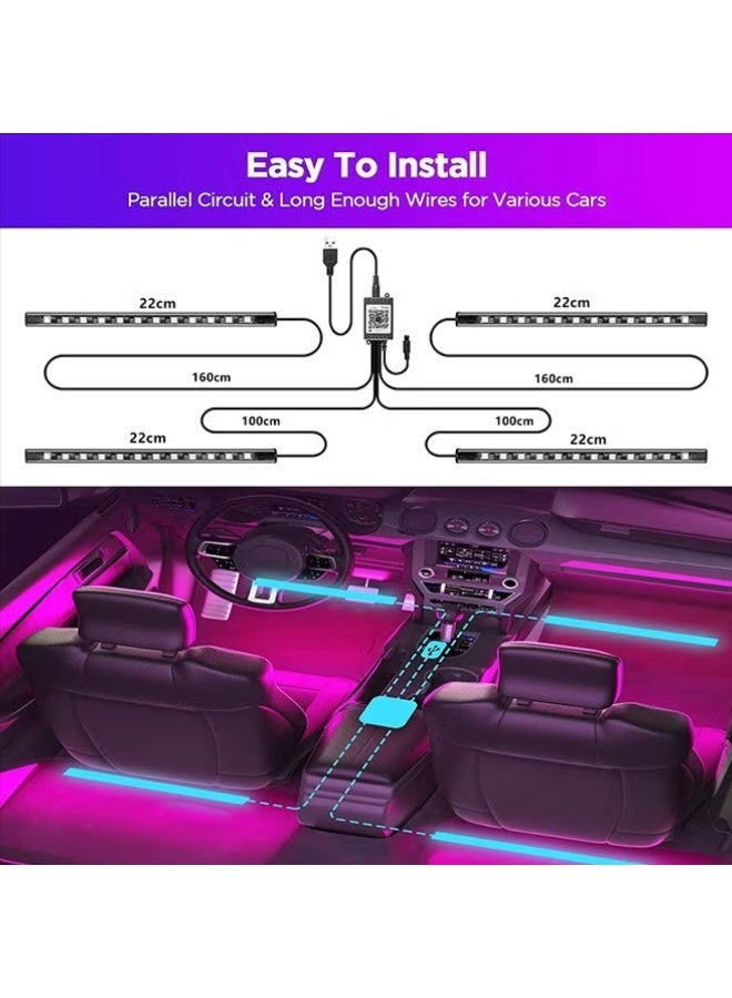 أضوء LED للسيارة — أضوء شريطية للسيارة وأكسسوارات السيارة، فوق العادة السطوع ومُزامنة الموسيقى، تحكم عبر تطبيق ذكي بألوان متعددة، مُنشطة بالصوت تحت لوحة القيادة منفذ USB — مناسبة للسيارة، الشاحنة، السيارة الشاسعة (SUV)، الجيب - Image 3