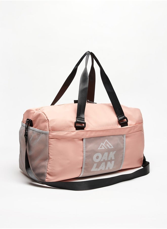 Oaklan by Shoexpress Women by Shoexpress Logo Print Duffel Bag with Adjustable Strap and Zip Closure  - Image 2