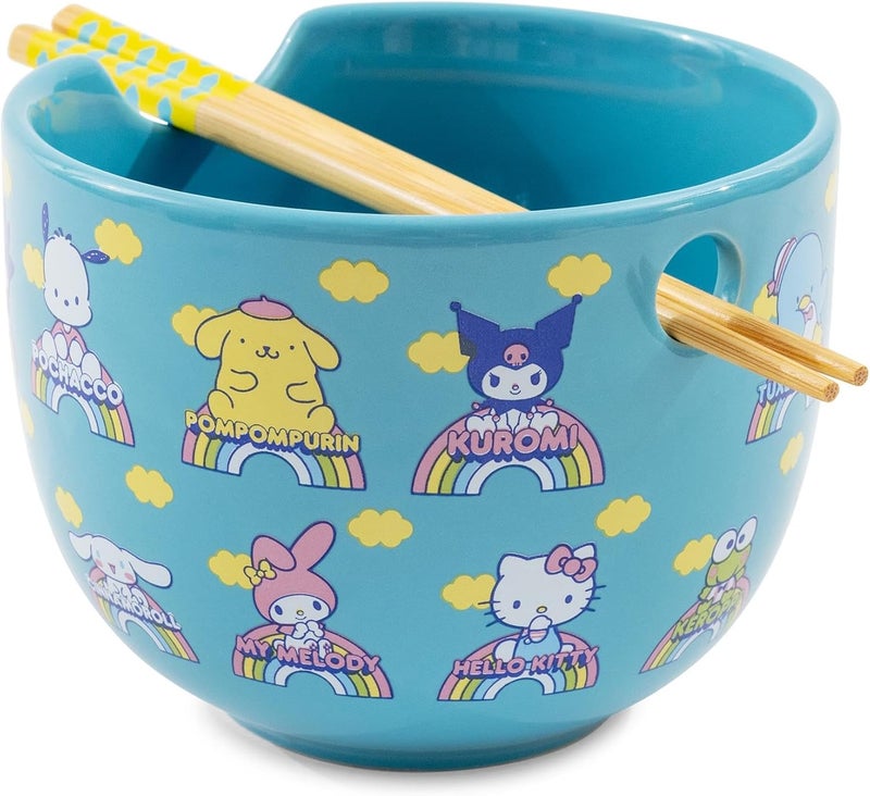 Silver Buffalo Sanrio Hello Kitty and Friends Blue Ceramic Ramen Dinnerware Set  Includes 20Ounce Noodle Bowl and Wooden Chopsticks - Image 3