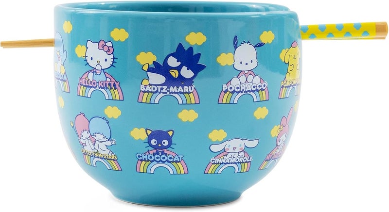 Silver Buffalo Sanrio Hello Kitty and Friends Blue Ceramic Ramen Dinnerware Set  Includes 20Ounce Noodle Bowl and Wooden Chopsticks - Image 2