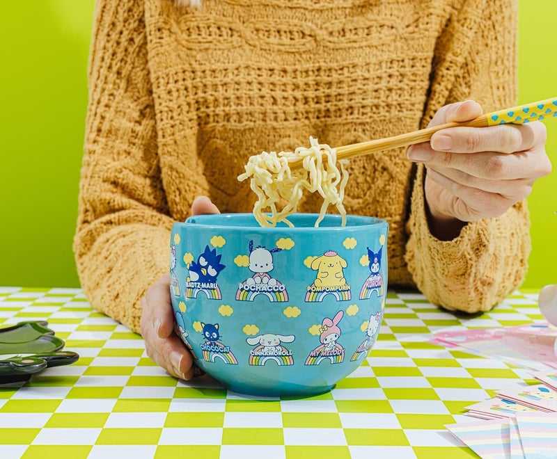 Silver Buffalo Sanrio Hello Kitty and Friends Blue Ceramic Ramen Dinnerware Set  Includes 20Ounce Noodle Bowl and Wooden Chopsticks - Image 5