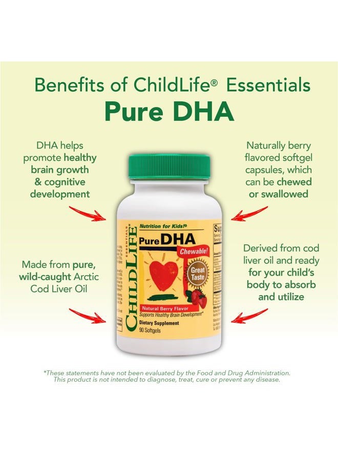 CHILDLIFE ESSENTIALS دي إتش إيه نقي للأطفال - مكملات دي إتش إيه، مكملات أوميغا 3 دي إتش إيه إي بي إيه، مضغوطات دي إتش إيه للأطفال، دي إتش إيه للأطفال، زيت السمك للأطفال، خالي من الجلوتين - نكهة التوت الطبيعية، 90 كبسولة لينة (عبوة من 3) - Image 5