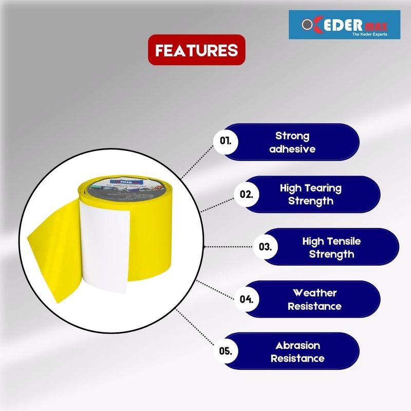KEDER MAX Tarpaulin PVC Repair Tape 5m 100% Waterproof, UV-Resistant & Heavy Duty Duct Tape for Truck Covers Tarpaulins, Tents, PVC and others application 9.5cm x 5m Roll per Pack (Yellow) - Image 4