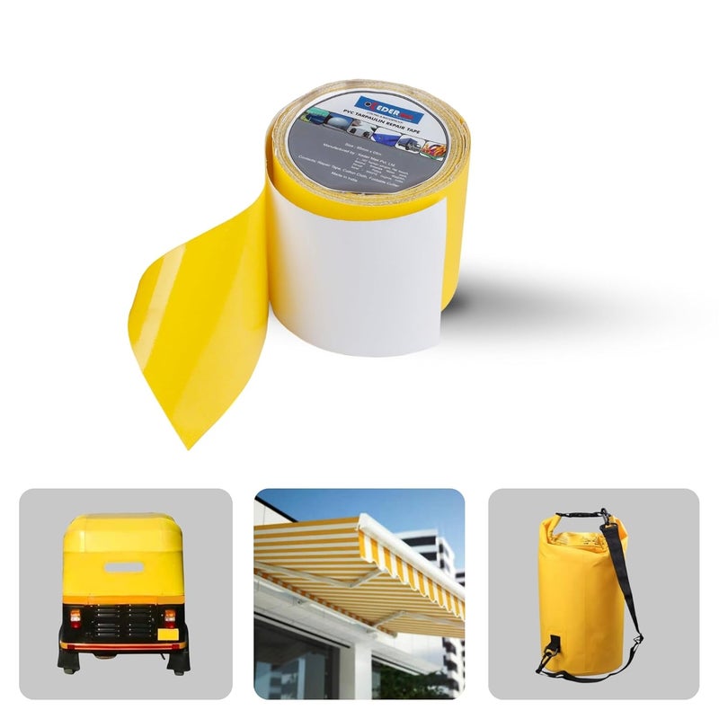 KEDER MAX Tarpaulin PVC Repair Tape 5m 100% Waterproof, UV-Resistant & Heavy Duty Duct Tape for Truck Covers Tarpaulins, Tents, PVC and others application 9.5cm x 5m Roll per Pack (Yellow) - Image 2