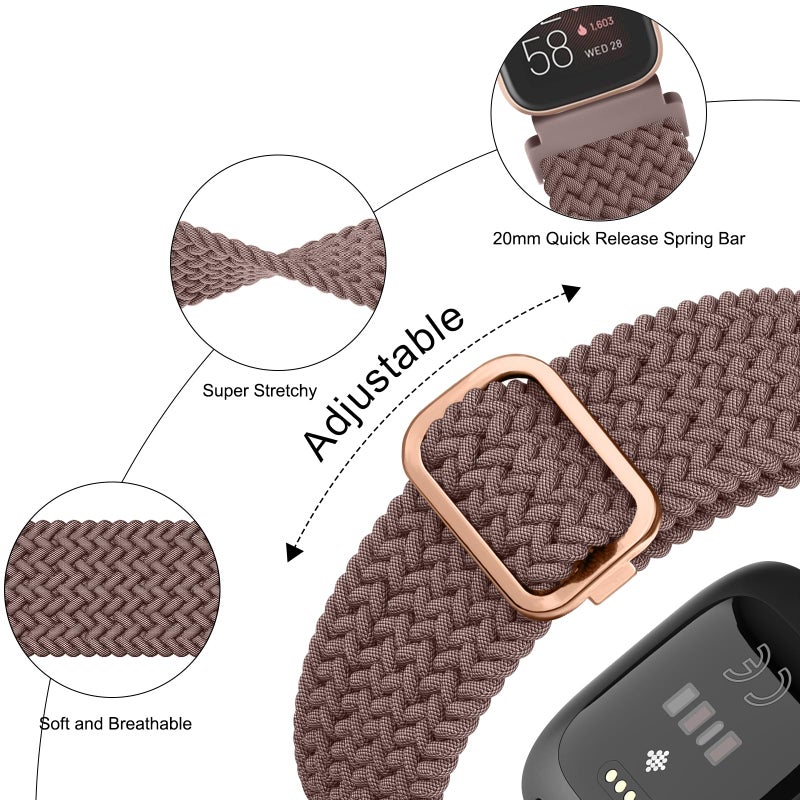 Tobfit Elastic Bands Compatible with Fitbit Versa 2 Watch Bands Women Men, Soft Adjustable Stretchy Loop Nylon Stylish Replacement Wristbands for Fitbit Versa 2 / Fitbit Versa / Versa Lite / Versa SE - Image 5