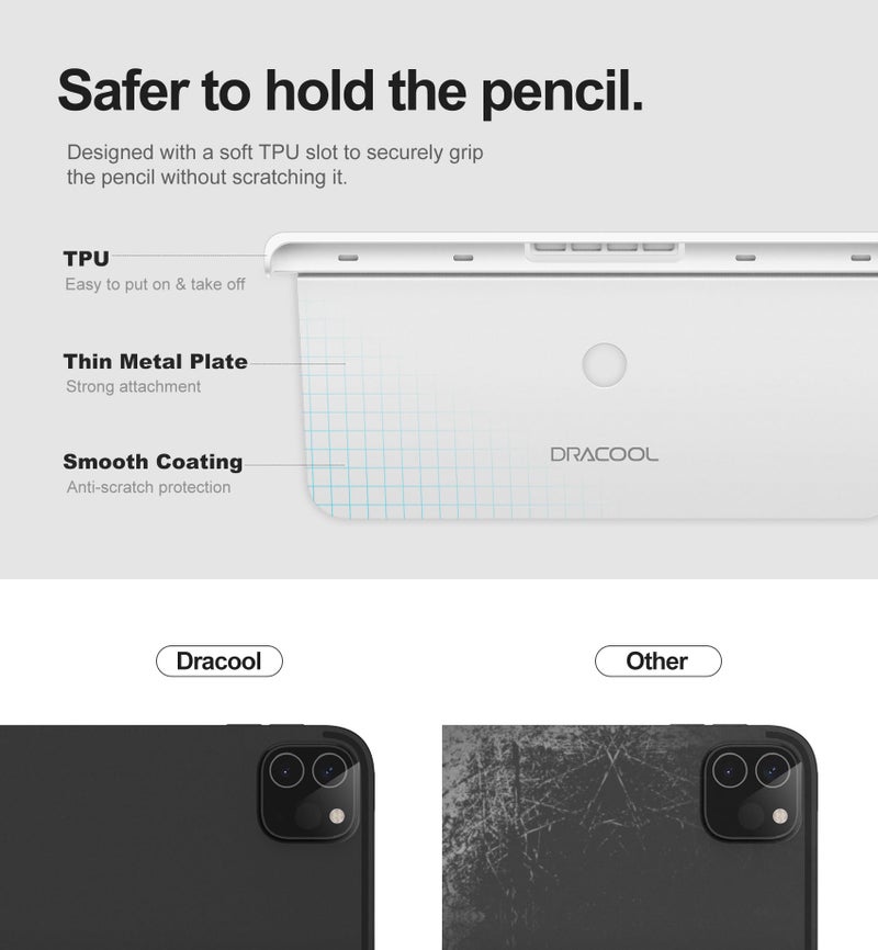 Dracool for Apple Pencil Pro/Apple Pencil 2nd Generation Pencil Holder Compatible with Magic Keyboard, Smart Folio, and Other Magnetic Cases for iPad Pencil Case 6.53 inch - White - Image 3