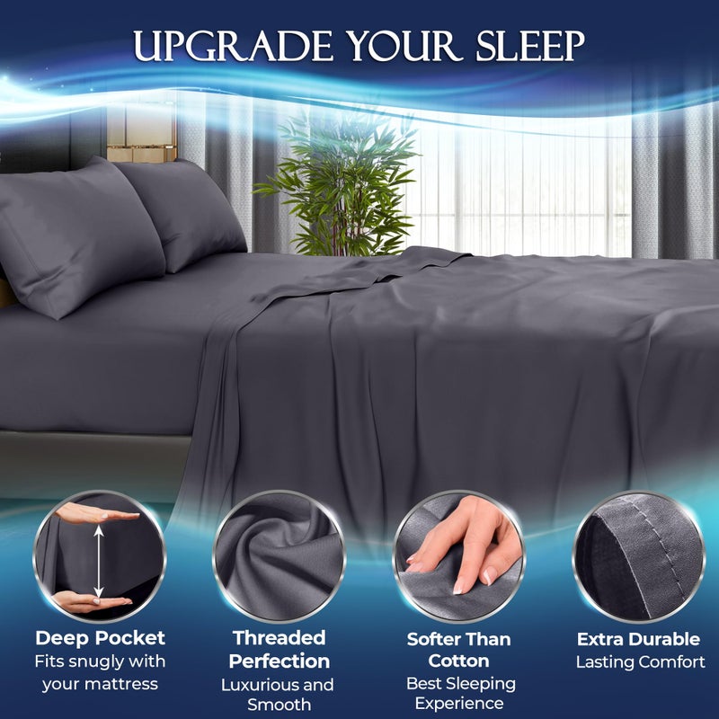 DECOLURE Cooling Sheets Queen Set 4pcs - Luxurious & Ultra-Soft Cooling Bed Sheets Queen Size for Hot Sleepers - Comfortable Bamboo Viscose Microfiber Queen Bed Sheets Set Cooling (Graphite) - Image 3