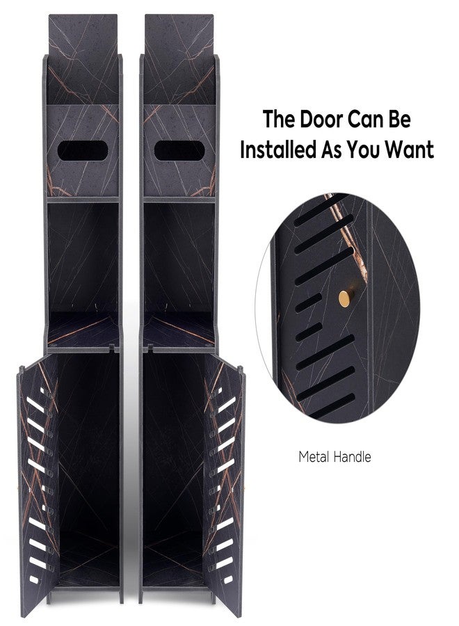 Doxo Black Toilet Paper Holder Stand, Narrow Bathroom Storage Cabinet, Free Standing Toilet Paper Storage Holder (Marble Black Gold) - Image 2