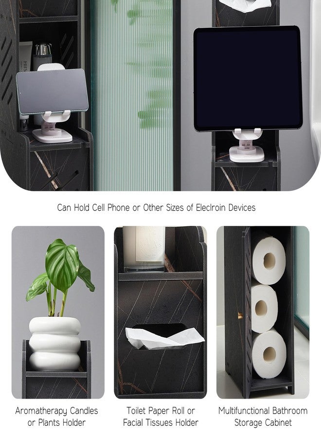 Doxo Black Toilet Paper Holder Stand, Narrow Bathroom Storage Cabinet, Free Standing Toilet Paper Storage Holder (Marble Black Gold) - Image 4