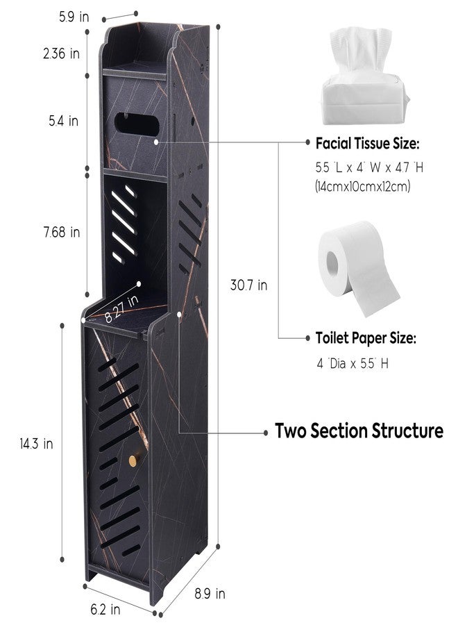 Doxo Black Toilet Paper Holder Stand, Narrow Bathroom Storage Cabinet, Free Standing Toilet Paper Storage Holder (Marble Black Gold) - Image 3