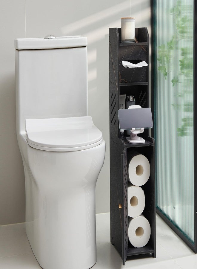 Doxo Black Toilet Paper Holder Stand, Narrow Bathroom Storage Cabinet, Free Standing Toilet Paper Storage Holder (Marble Black Gold) - Image 1