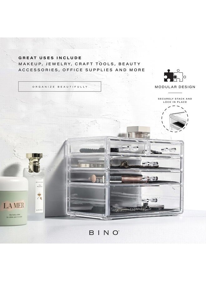 BINO THE MANHATTAN SERIES Acrylic Makeup Drawer Organizer-3 Large 2 Small Drawer | Clear Beauty Organizers and Storage| Cosmetic & Makeup Drawer| Home Organization| Jewelry & Vanity Accessories Drawer - Image 4