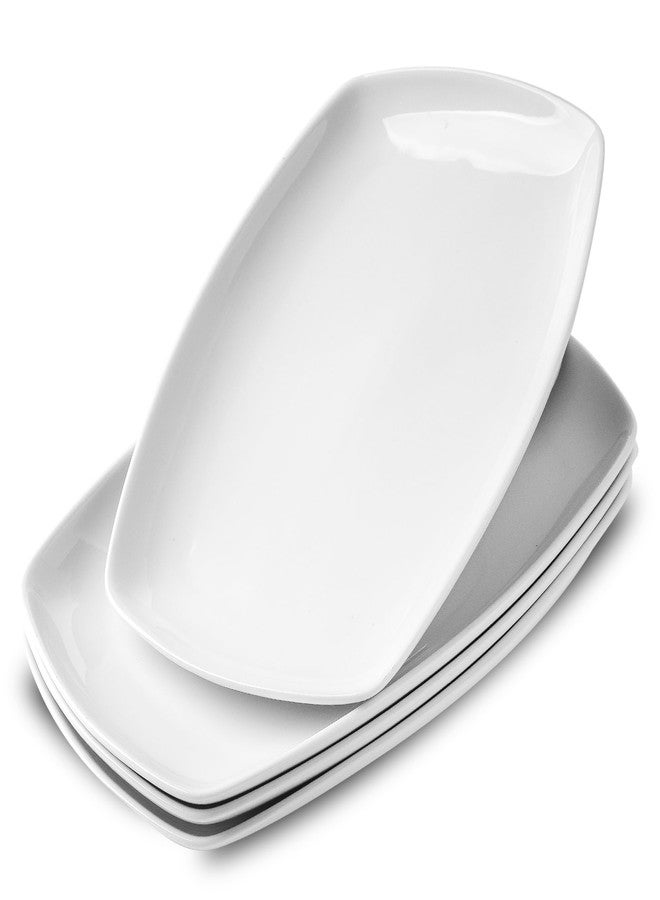 fMBB White Rectangular Plate Set, Ceramic Large Serving Platters, 12 Inch Dessert Trays for Party, Entertaining, Food, Appetizers, Dishwasher and Oven Safe Salad Dishes Set of 4 - Image 1