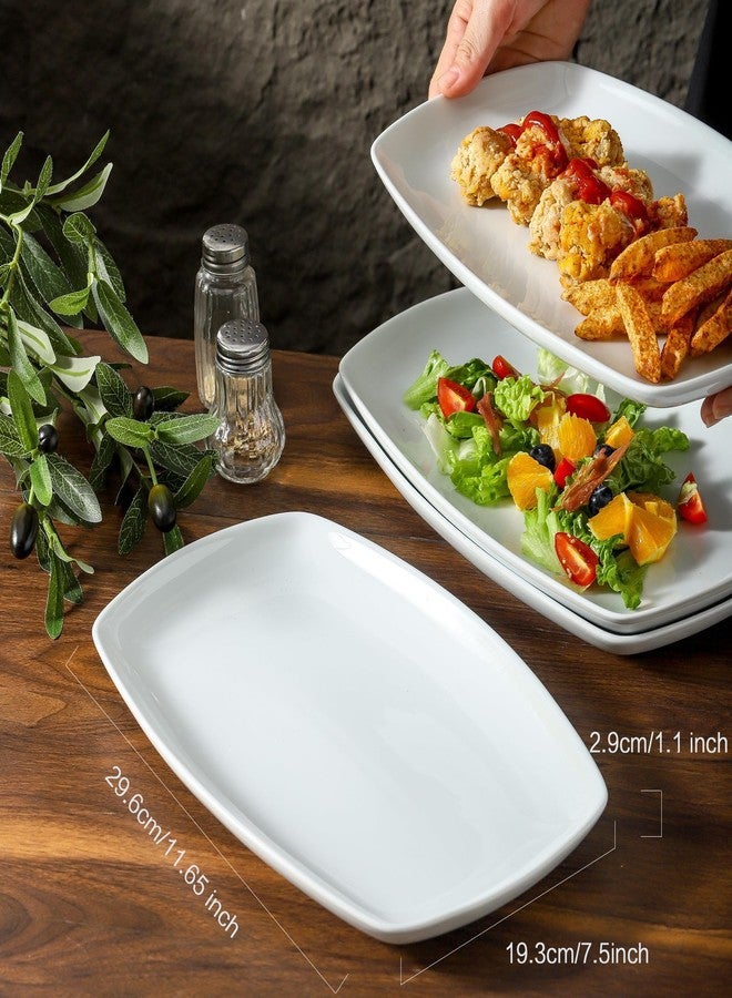 fMBB White Rectangular Plate Set, Ceramic Large Serving Platters, 12 Inch Dessert Trays for Party, Entertaining, Food, Appetizers, Dishwasher and Oven Safe Salad Dishes Set of 4 - Image 4
