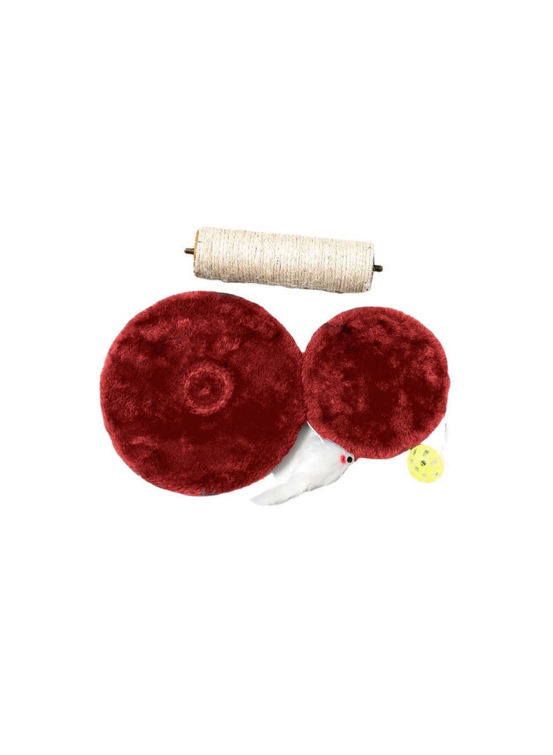 Double Layer Double Lob Mouse Plush Cat Climbing Frame, 20cm Sisal Cat Scratching Board Column, Cat Tree, Cat Jumping Platform, Red - Image 3