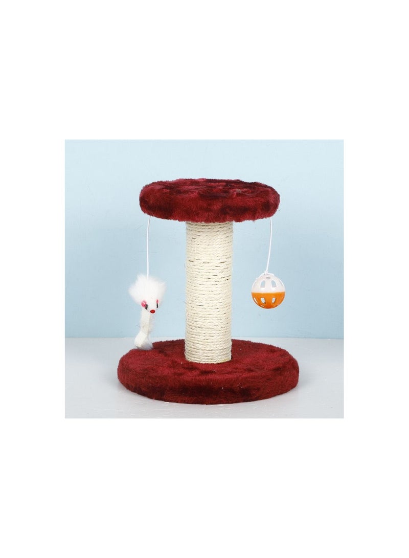 Double Layer Double Lob Mouse Plush Cat Climbing Frame, 20cm Sisal Cat Scratching Board Column, Cat Tree, Cat Jumping Platform, Red - Image 1