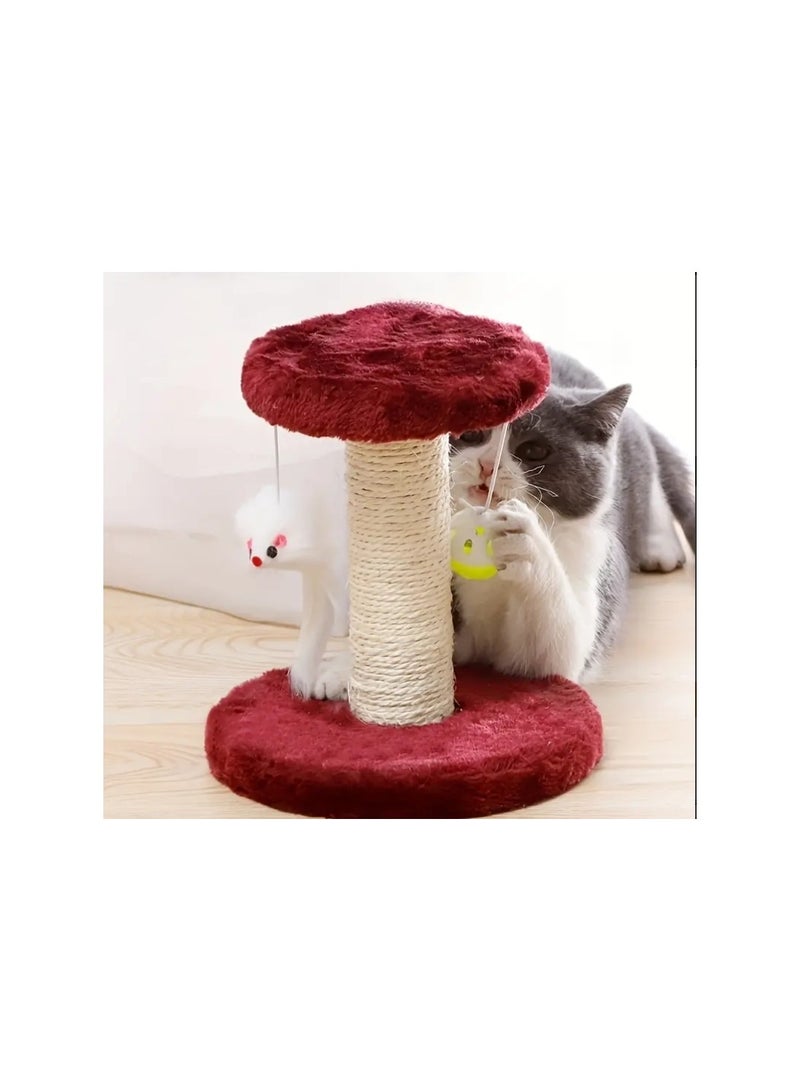 Double Layer Double Lob Mouse Plush Cat Climbing Frame, 20cm Sisal Cat Scratching Board Column, Cat Tree, Cat Jumping Platform, Red - Image 5